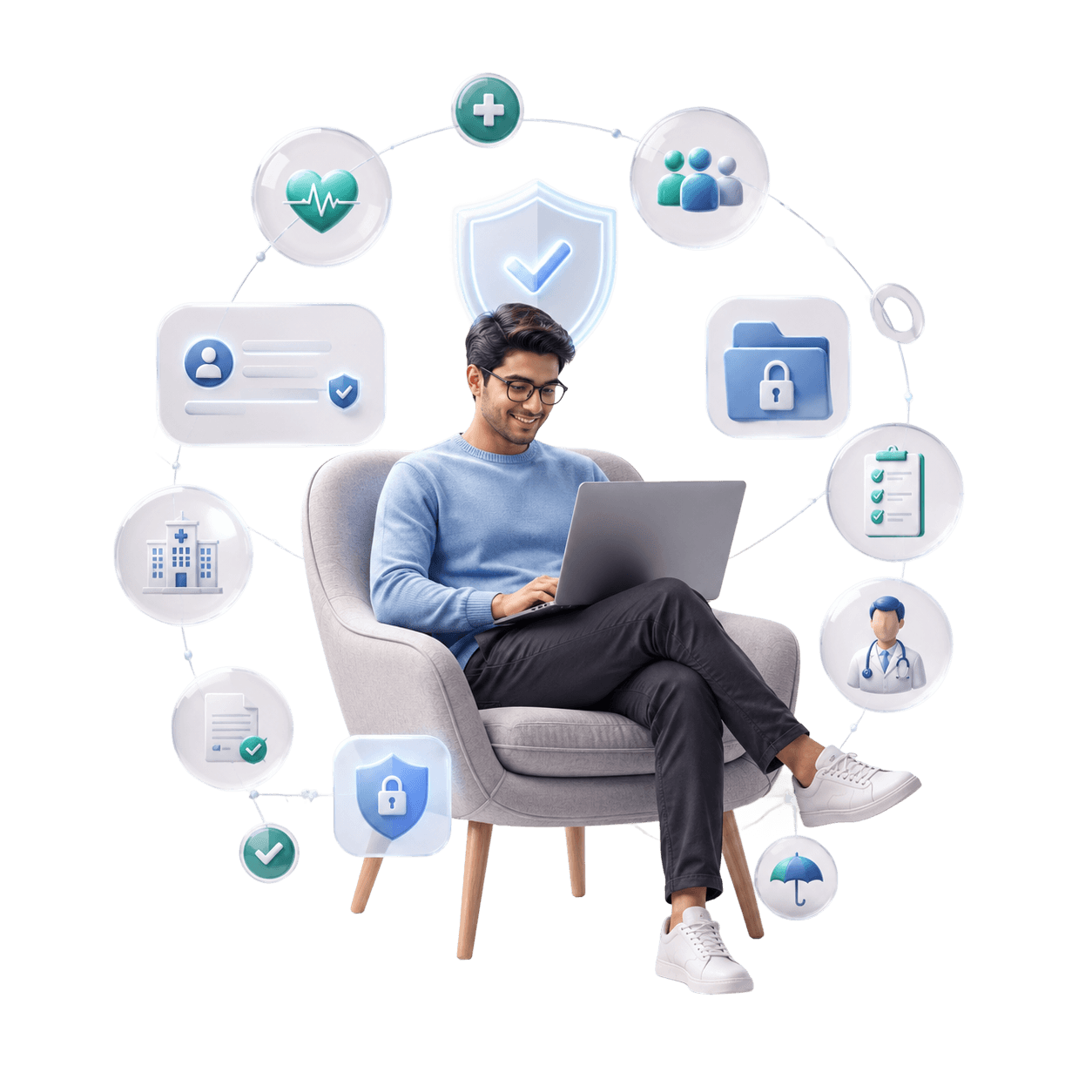 Person managing insurance benefits on a laptop